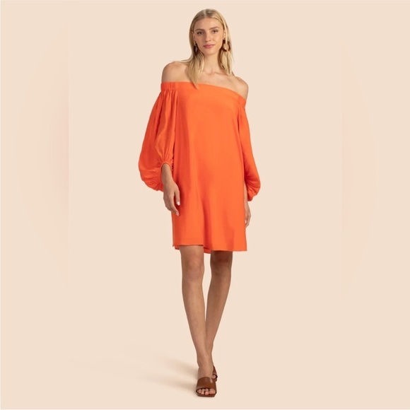 Trina Turk Windward Windward Orange Off Shoulder Dress Sz XL Summer Vacay - Picture 15 of 15